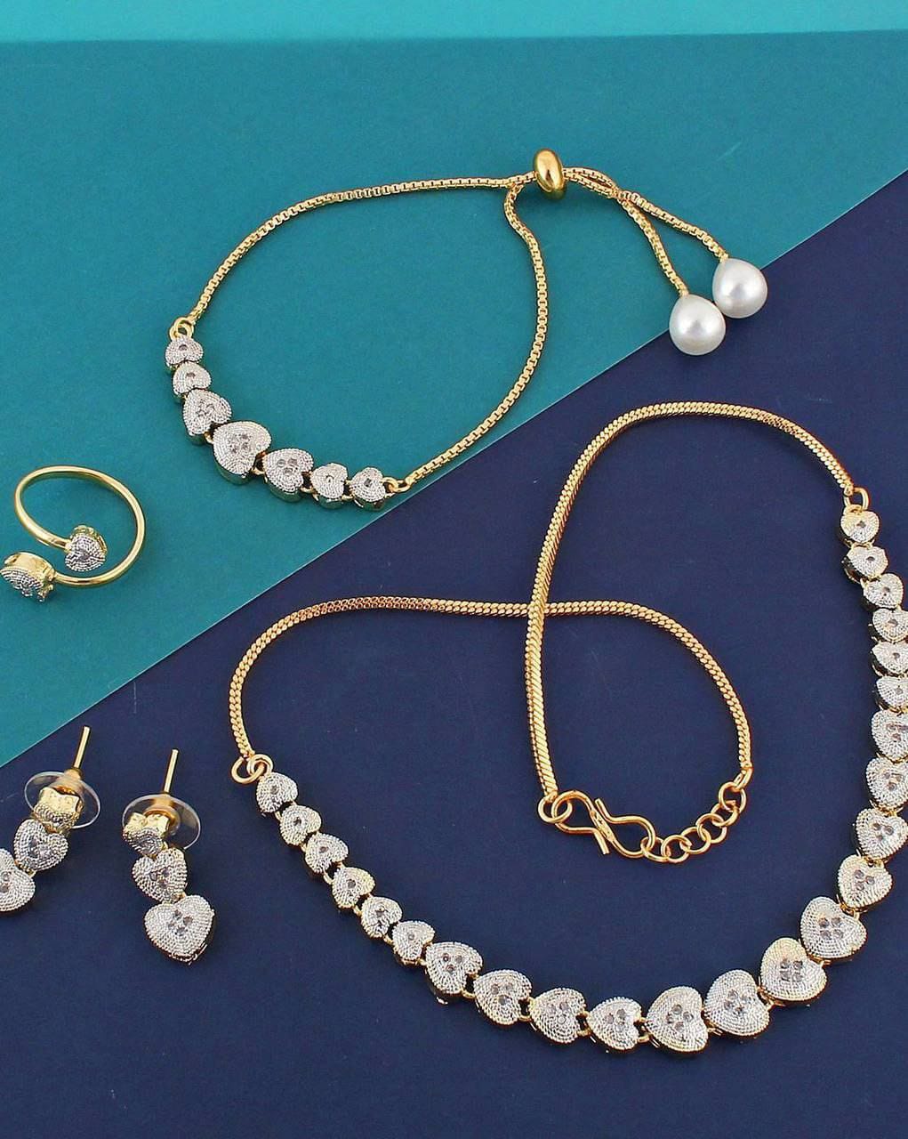 Party Wear Ad diamond Necklace With Bracelet Combo set 2 Wholesale Price In Surat
